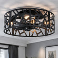 18 inch Caged Ceiling Fan with Light Vintage Black,Flush Mount Fandelier Ceiling Fan with Lights and Remote,Farmhouse Ceiling Fans for Bedroom, Kitchen, Living Room