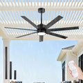 56 Inch Waterproof Wet Rated Outdoor Ceiling Fan with Light and Remote, 7 All-Weather Black Blades with UV Coating, High CFM Quiet DC Motor, for Commercial Patios, Exterior Porches & Gazebos