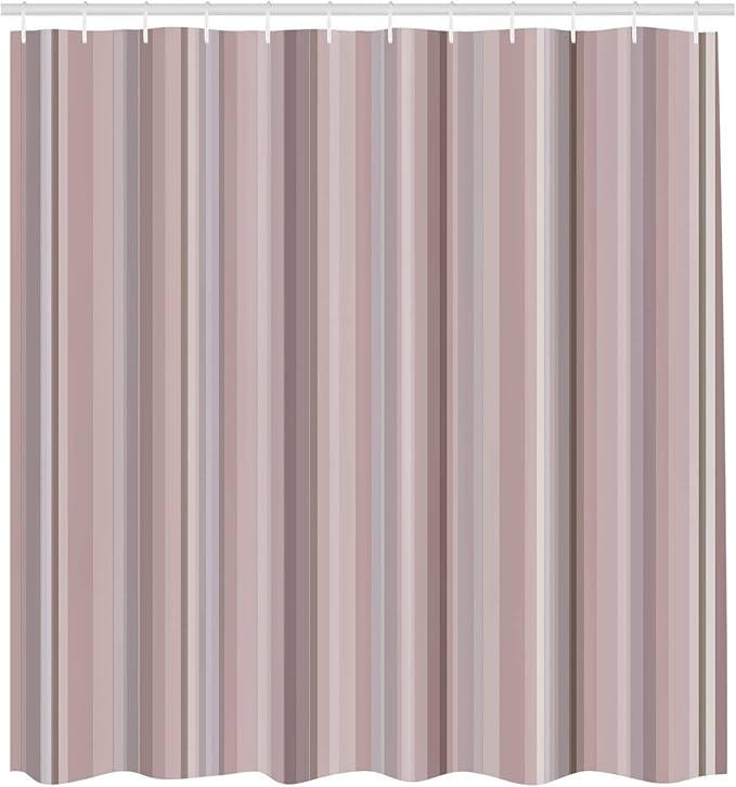 Ambesonne Stripes Shower Curtain, Abstract Ocean Inspired Palette Lines Geometrical Image Illustration, Cloth Fabric Bathroom Decor Set with Hooks, 70" Long, Pale Salmon