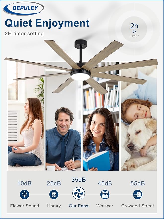 Depuley 72" Ceiling Fans with Lights: Large Indoor/Outdoor Ceiling Fan for Patios Living Room - 8 Blades Wooden Dimmable Ceiling Fans with Remote APP Control Timer Reversible Quiet DC Motor 6 Speeds