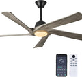 60" Solid Wood Ceiling Fan with Lights, Remote and APP Control, 3-color Dimmable LED, 6-speed Reversible, Modern Ceiling Fans for Bedroom, Living Room, Outdoor/Indoor, Greywood