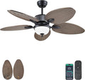 Wiviniya 50 Inch Tropical Ceiling Fans with Lights, Palm Leaf Waterproof Outdoor Ceiling Fan for Patios Porch, Remote/APP Control, Wet Rated, Glass Lampshade, Quiet DC Motor, Dimmable LED, Dark Brown