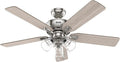 Hunter Rosner, Indoor, Ceiling Fan, Standard Mount, 52 inch, Brushed Nickel | with LED Lights and Pull Chain, 5 Blades, For Bedroom, Living Room, Kitchen, 3 inch Downrod, 51596