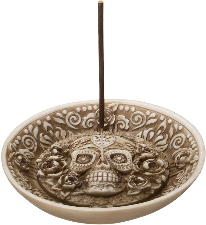 Pacific Giftware Day of The Dead Sugar Skull face Incense Burner Resin Figurine Dish