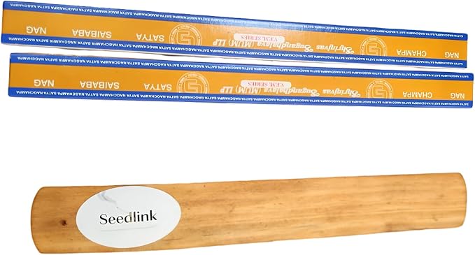 Satya Nag Champa Sandalwood 15grams x 2 Packs Incense Sticks with Seedlink Incense Sticks Holder for Positivity, Meditation, Relaxation, Yoga, Healing