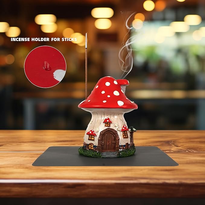 Cacukap Mushroom House Incense Burner, Cute Glow in The Dark Mushroom Incense Holder, Resin Material, Adorable Home Decor Gift