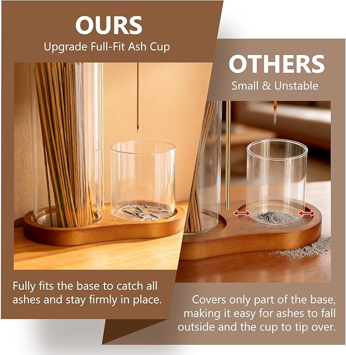 3-in-1 Incense Holder for Sticks, Anti-Ash Incense Sticks Burner with Enlarged Ash Catcher and Storage Cup for Meditation, Yoga, Spa, Home Décor and Gifts (Cone Holder & Brush Included)