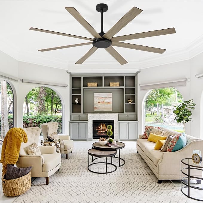 Depuley Large Ceiling Fan without Light: 72 Inch Indoor/Outdoor Fan Reversible DC Motor 6 Speed - Dual 8 Blades Big Ceiling Fans with No Light for Living Room Covered Patio, Wood Color