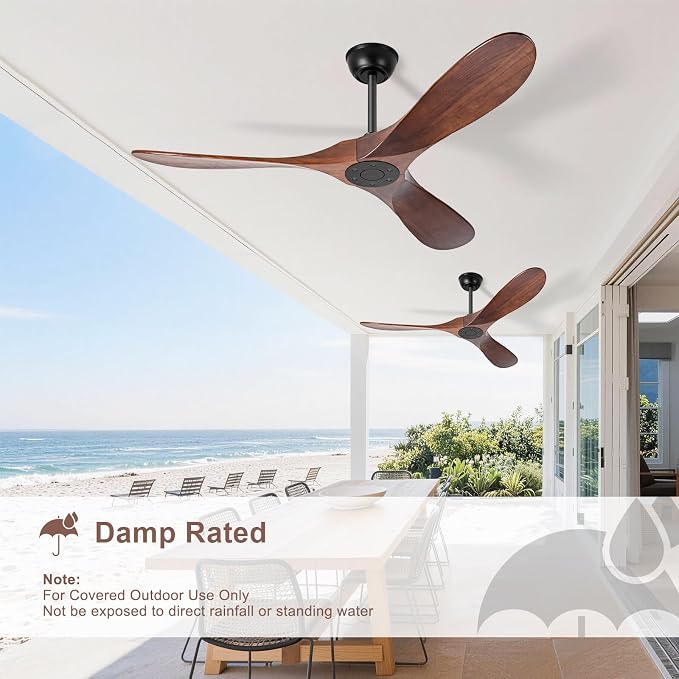 heimo 60 Inch Outdoor Ceiling Fan No Light，Wood Ceiling Fans Without Lights for Patios Bedroom Living Room Indoor Outside Reversible Ceiling Fan for Angled Sloped Ceiling(Walnut)