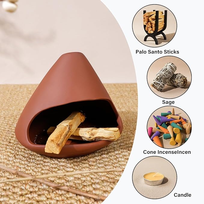MOUGIGI Terracotta Zongzi Palo Santo Holder–Elegant Sage Cone Incense Dish for Zen Meditation Altar, Energy Cleansing&Yoga Spa–Perfect for Mindfulness, Aromatherapy, Stress Relief&Spiritual Decor Gift