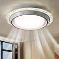 AHAWILL 19.29'' Bladeless Ceiling Fan with Light,Modern Crystal Ceiling Fan with Remote Control,Enclosed Flush Mount Fandelier,6 Wind Speed,Dimmable LED,White,for Bedroom Kitchen Dining Room