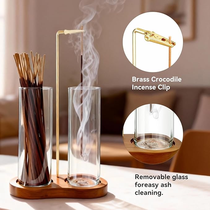 Glass Incense Holder, Black Incense Sticks Burner Holder with Storage,Hang Upside Down Incense Holder for Sticks with Glass Ash Catcher for Meditation Yoga Spa Room Decor