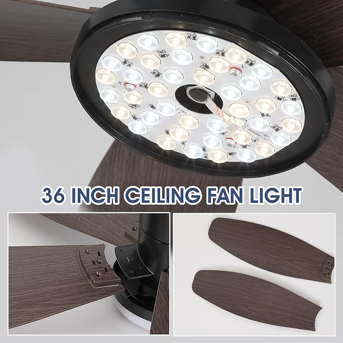 Surtime Ceiling Fans with Lights-36 Low Profile Ceiling Fan with Light and Remote/APP Control,Flush Mount,DC Reversible,LED Dimmable Modern Ceiling Fans for Bedroom,Indoor/Outdoor Patio Use(Brown)