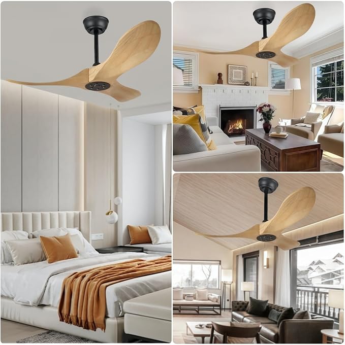 36 Inch Modern Ceiling Fan，3-Blade Lampless Remote Control Ceiling Fan for Bedroom, Kids Room Small Spaces(Natural Wood, 36 inch)