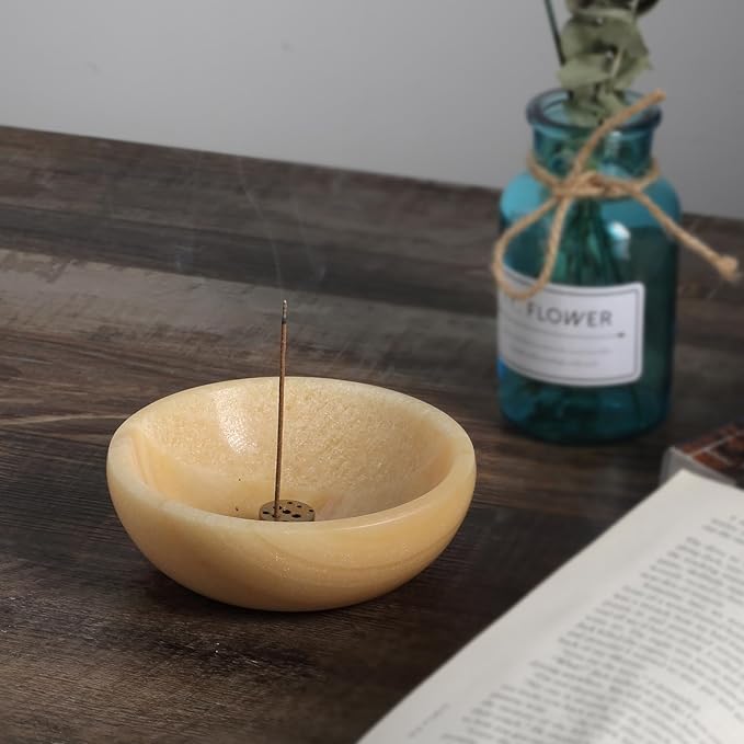 Koville Mexican Natural Onyx Incense Holder, 5inch Incense Holders for Sticks, Sturdy Incense Burner Ash Catcher, Ideal for Meditation, Relaxing, Easy to Clean(Mexico Onyx)