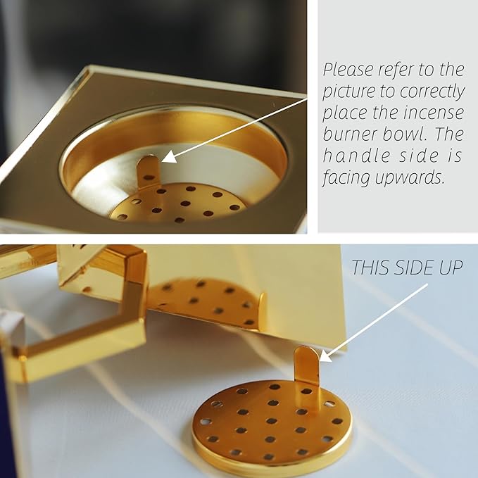 Geometric Charcoal Incense Burner Holder- Gold Electroplated Metal Burner with Anti-Oxidation Coating, Premium Bakhoor Burner for Home Decor and Meditation, Unique Triangle Design Spiritual Gift