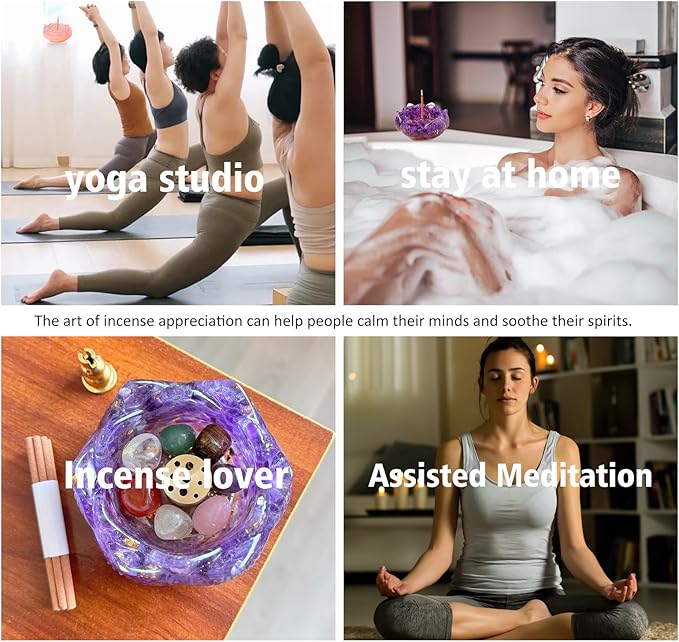 Incense Holders 40 Incense Sticks Rose Quartz Resin and Crystal Lotus Burner Soothe The Nerves Removable Ash Collector for Meditation, Yoga & Spiritual Home Decor