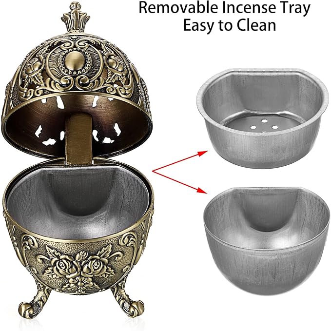 JUXYES Vintage Incense Burner Holder with Removable Ash Catchers, Metal Censer Antique Cone Coil Incense Burner Holder Zinc Alloy Spiritual Aromatherapy Yoga Meditation Gifts Retro Home Decoration