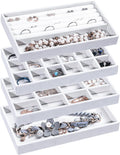 Frebeauty Jewelry Trays for Drawer,Set of 4 Jewelry Organizer and Storage | Velvet Material,Earring Holder Organizer,Stackable Jewelry Display for Vanity,Drawer Inserts for Rings,Studs,8.3×4.9 inch