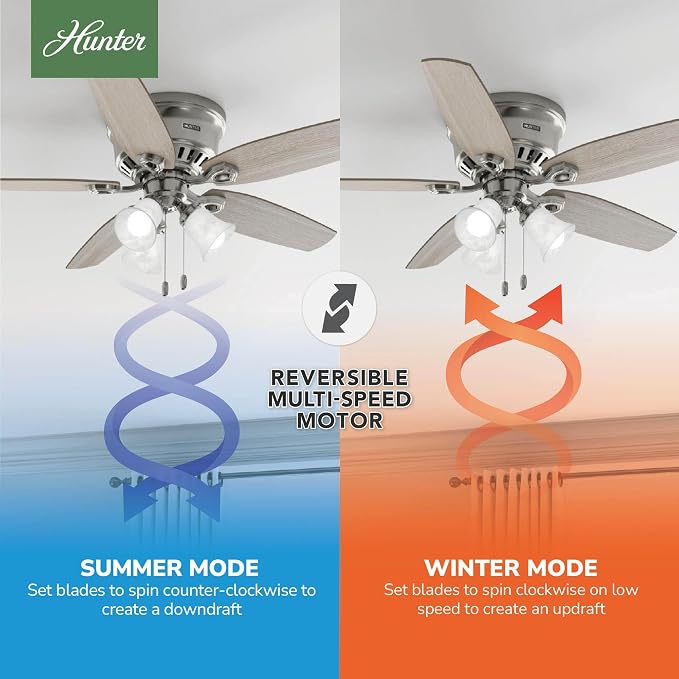 Hunter Builder, Indoor, Ceiling Fan, Pull Chain, 52 inch, Brushed Nickel