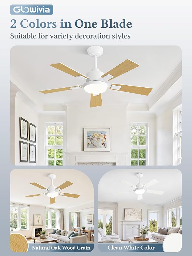 42 Inch Ceiling Fans with Lights and Remote&APP Control, White Smart Ceiling Fan with 3000-6000K Dimmable, 6 Speeds Quiet Reversible Motor, Indoor/Outdoor Ceiling Fan for Bedroom Living Room