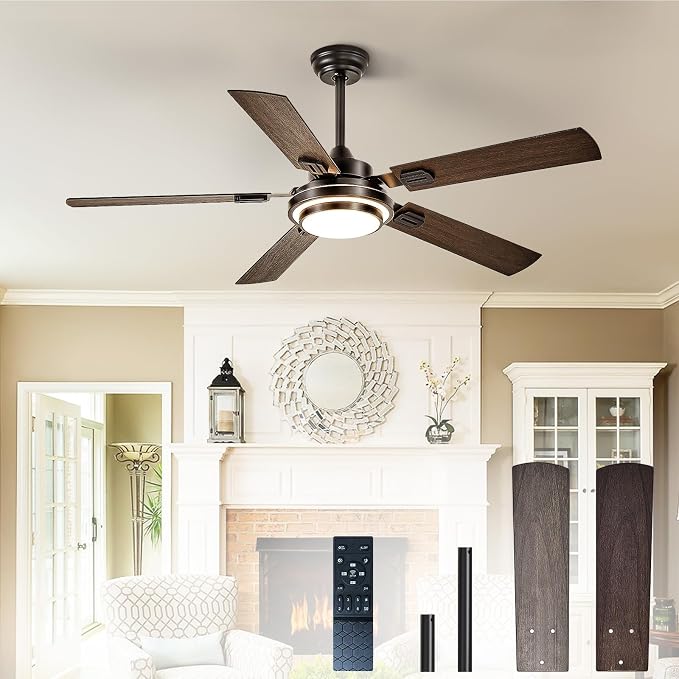 Depuley 52-Inch Ceiling Fan with Light: Walnut Ceiling Fans with 5 Blades Dual Finish Reversible - Farmhouse Ceiling Fan with Remote Control Noiseless for Living Room Outdoor Patios