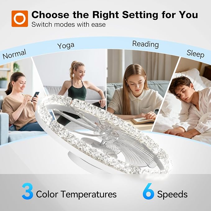 addlon Ceiling Fans with Lights and Remote, 20'' Low Profile Ceiling Fans, 3000-6000K Dimmable Modern Flush Mount LED Fan Light, Fandelier Ceiling Fan for Bedroom, Kitchen, Living Room, White