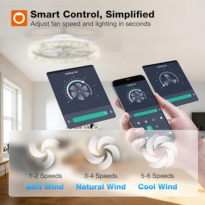 addlon 2 Pack Ceiling Fans with Lights and Remote, 20'' Low Profile Ceiling Fans, 3000-6000K Dimmable Modern Flush Mount LED Fan Light, Fandelier Ceiling Fan for Bedroom, Kitchen, Living Room