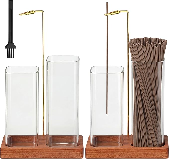 Hushee 2 in 1 Incense Burner Holder with Storage, Mess Free Incense Stick Holder with Removable Glass Ash Catcher, No Ash Flying for Yoga, Meditation, Spa & Home Decor (2 Pcs)