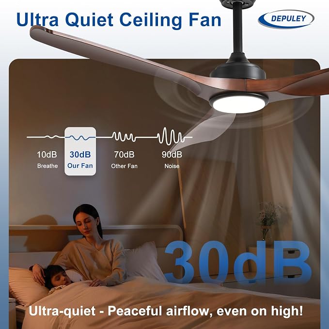 Depuley 52-Inch Ceiling Fan with Light: Walnut 3 Blade Outdoor Fans for Patios - Dimmable Indoor Fan with Remote Control Fandelier Ceiling Fans Ultra Quiet DC Motor Reversible 6 Speed Timer