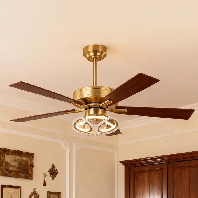 52" Gold Ceiling Fans with Lights and Remote/APP, RGB Color Changing LED Lighting Ceiling Fan, Indoor Outdoor Modern Luxury White and Gold Ceiling Fan for Living Room, Bedroom, 3CCT, 6 Speeds