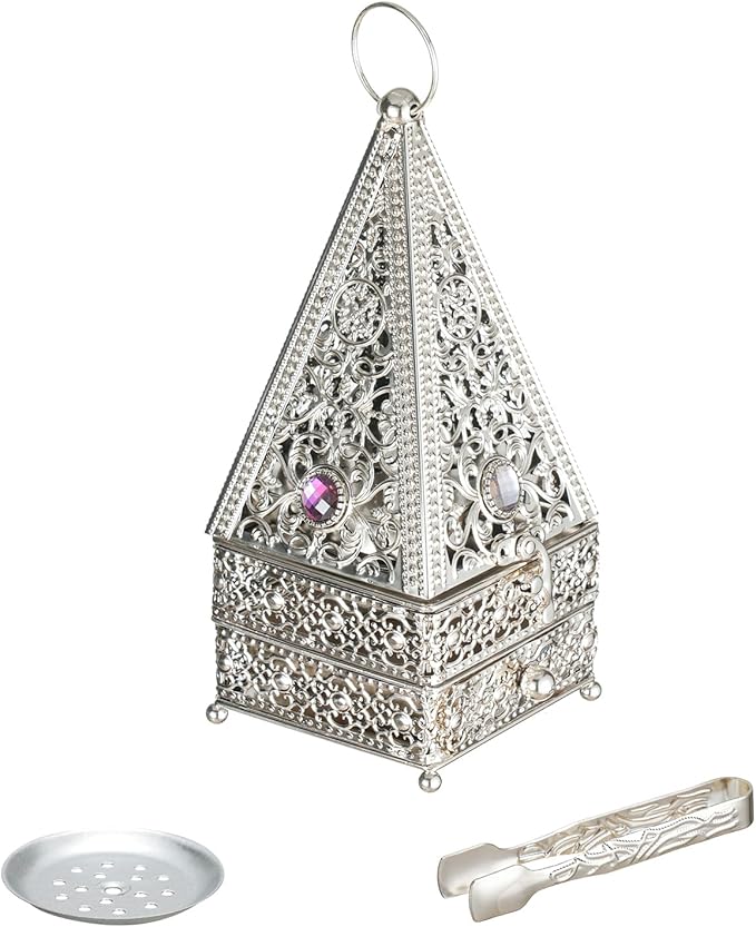 Decorative Palm Tree Incense Burner, Gold Metal Design (Silver-A11)