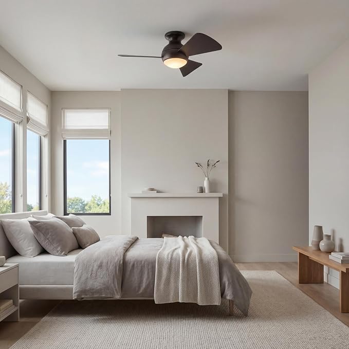 Kichler 330150OZ 34 Inch Sola Ceiling Fan LED, 3 Speed Wall Control, Olde Bronze Finish with Olde Bronze Blades.