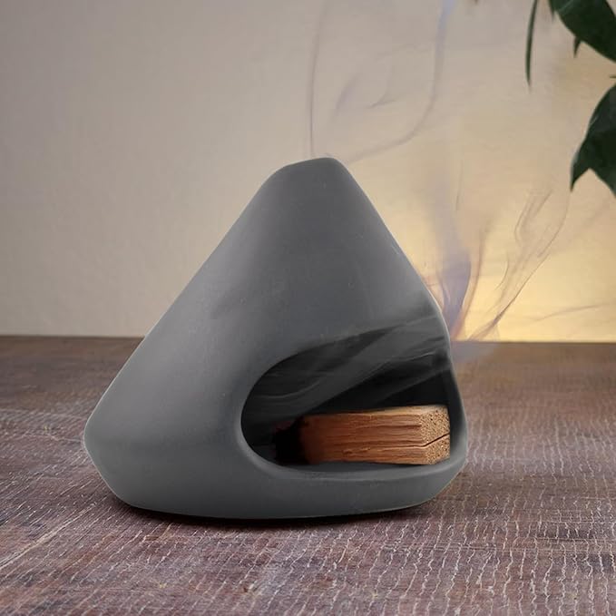 Palo Santo Holder Ceramic Incense Burner Holder Sage Holder for Burning, Ash Catcher Mini Chiminea Unique Home Decor for Meditation/Yoga (Black)