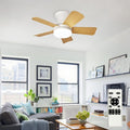 Depuley Modern Ceiling Fan with Light: 25-Inch White Small Fans for Bedroom Indoor Outdoor - Dimmable Low Profile Ceiling Fans with Remote Control Flush Mount 5 Reversible Wood Blades 6 Speeds Timer