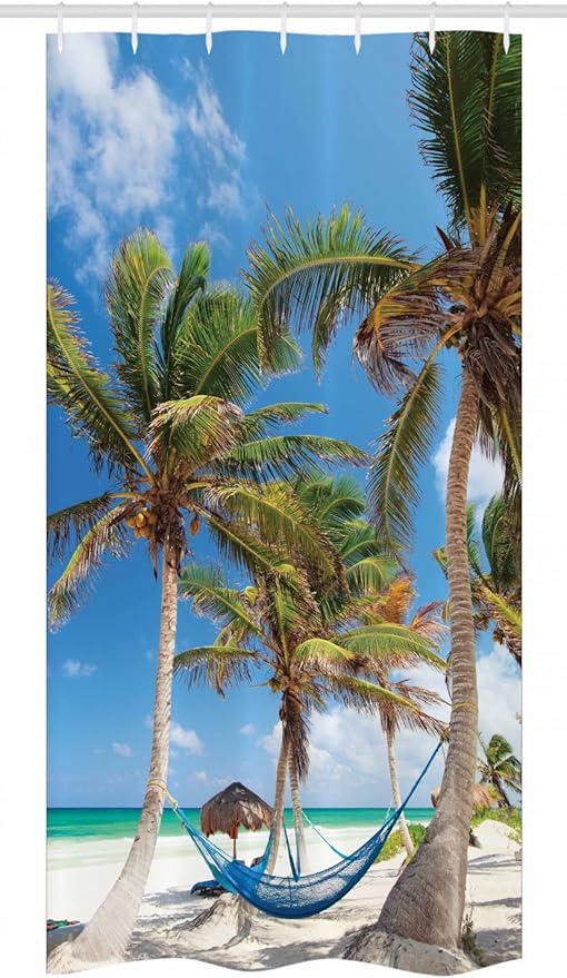 Ambesonne Beach Stall Shower Curtain, Hammock Palm Trees and Sand Sunny Beach Scenery Vacation Image, Fabric Bathroom Decor Set with Hooks, 36" W x 72" L, Coconut Green