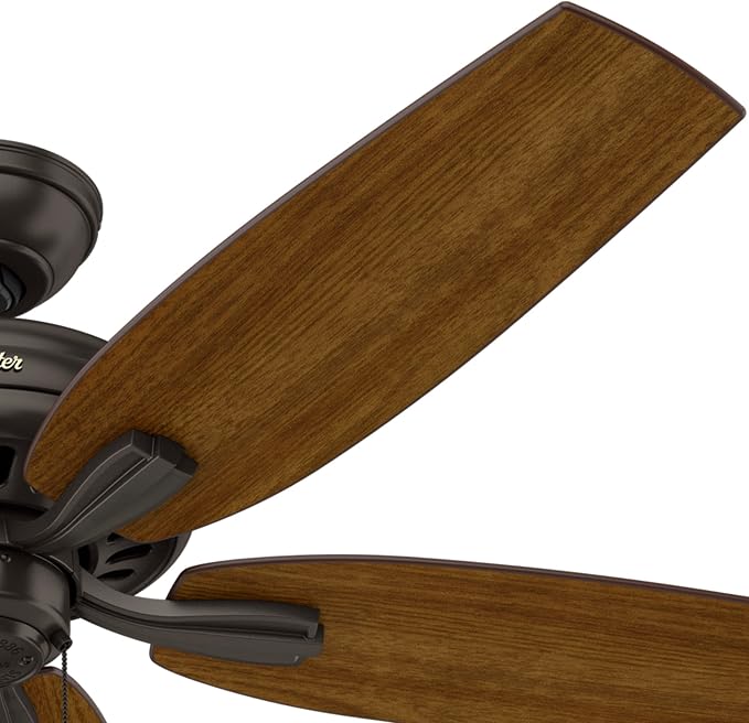 Hunter 52 inch Indoor Ceiling Fan No Light with Pull Chain - Bronze Ceiling Fan without Light, Standard Mount, 5 Blades, For Bedroom, Living Room, or Kitchen, Quiet - Newsome 53320, Premier Bronze
