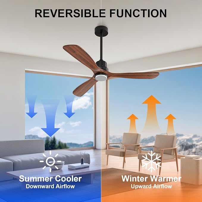 Obabala Ceiling Fans with Lights 52IN Outdoor Ceiling Fan with Remote Control Wood Modern Ceiling Fans with Light for Patios Noiseless Reversible DC Motor