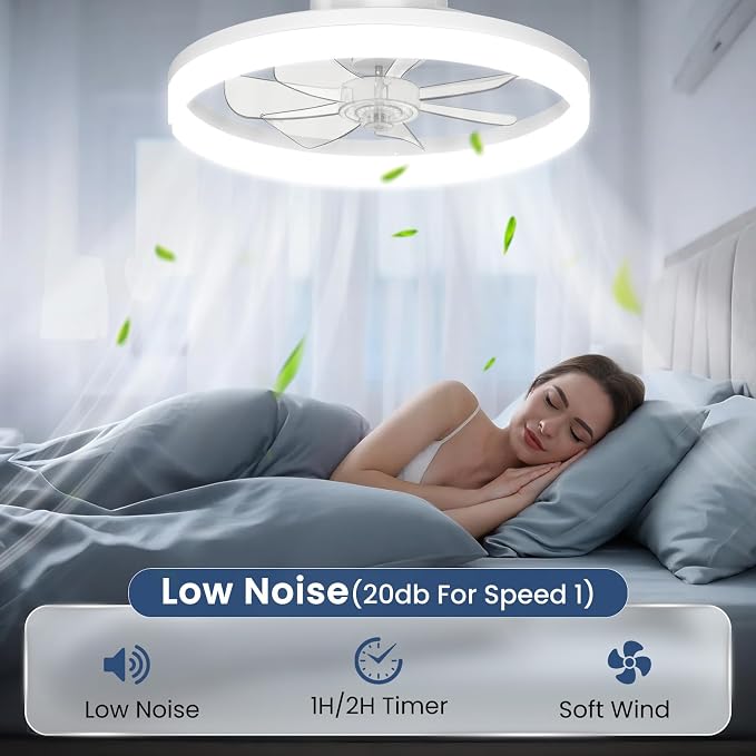 Ceiling Fans with Lights and Remote, 20" Foldable Modern Low Profile Ceiling Fan with Light, Stepless Color Temperature Change and 6 Speeds for Bedroom, Kids Room and Living Room(White)