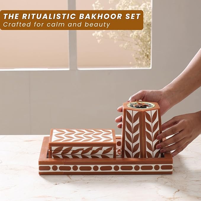 RITUALISTIC Bakhoor Set Perfect for Home fragrances Stylish Home décor | Traditional dhoop Dhani | Puja Essentials | Arabic Incense Holder with Storage and Multipurpose Tray |Brown
