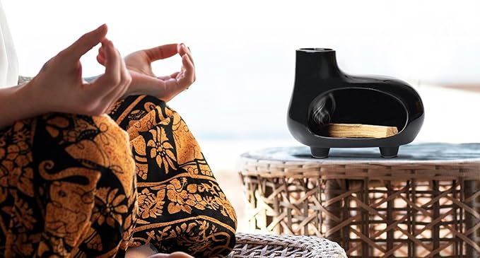Palo Santo Holder Ceramic Burner for Holy Wood Sticks for Smudging Cleansing Handcrafted Handcrafted Palo Santo and Sage Holder (Jet Black)