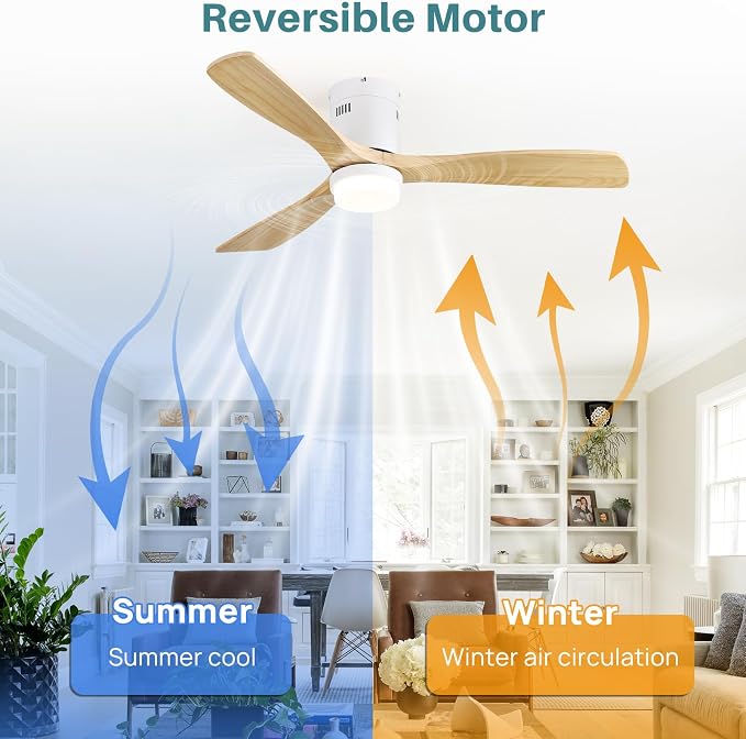 Sofucor Ceiling Fans with Lights-52 Inch Flush Mount Ceiling Fan with Light and Remote Control, Low Profile Wood Blades Modern Outdoor Ceiling Fans for Bedroom/Living Room/Patio/Indoor, Quiet DC Motor
