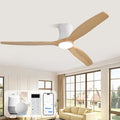 Sofucor 52" Smart Ceiling Fan, Solid Wood Ceiling Fan with Lights and Remote, Flush Mount Ceiling Fan Works with Alexa/Google/App, Dimmable 6-Speed Timing Reversible DC Motor for Bedroom Living Room