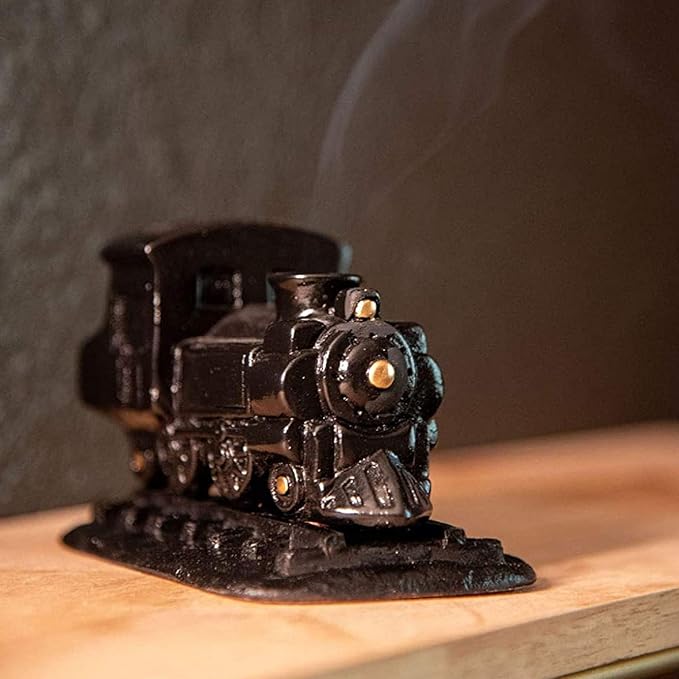 Incienso de Santa Fe – Black Steam Engine Natural Wood Incense Burner, Includes 20 Piñon Incense Bricks - Made in The USA