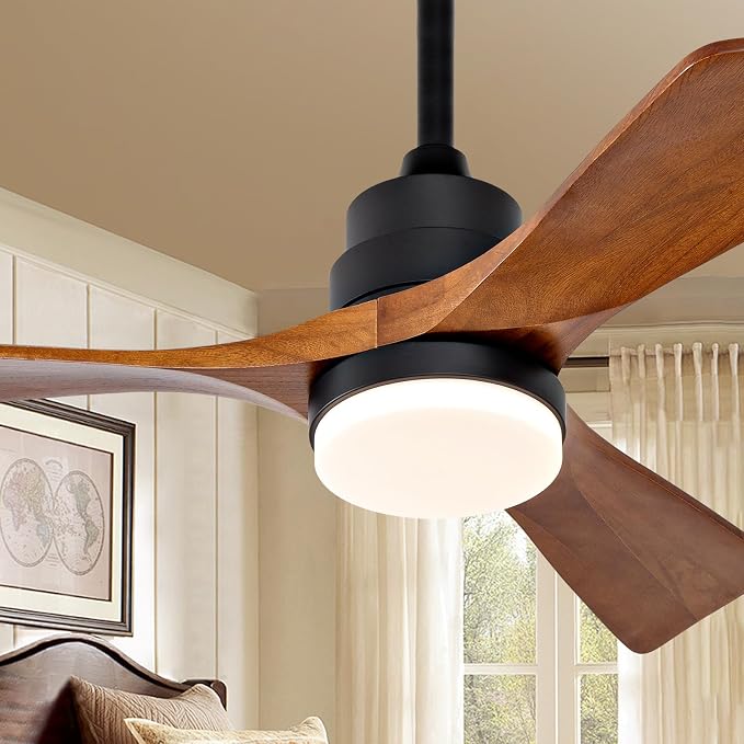 36 Inch Outdoor Ceiling Fans with Lights and Remote Control, Dimmable 3 Blades Wood Outdoor Ceiling Fans for Patios Black Walnut Wood Bedroom Ceiling Fan with Light, Wall Switch