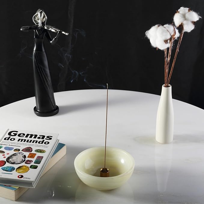 Koville Turkish Natural Marble Incense Holder, 5inch Incense Holders for Sticks, Sturdy Incense Burner Ideal for Meditation and Relaxing, Easy to Clean(Green Onyx)