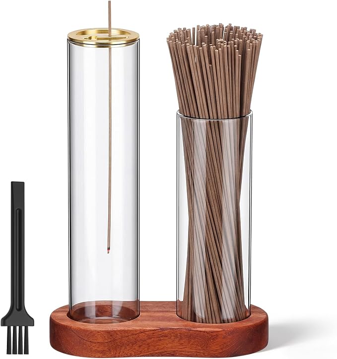 2 in 1 Incense Burner Holder with Storage, Mess Free Upside Down Incense Holder for Sticks with Glass Ash Catcher, No Ash Flying for Yoga, Meditation, Spa & Home Decor