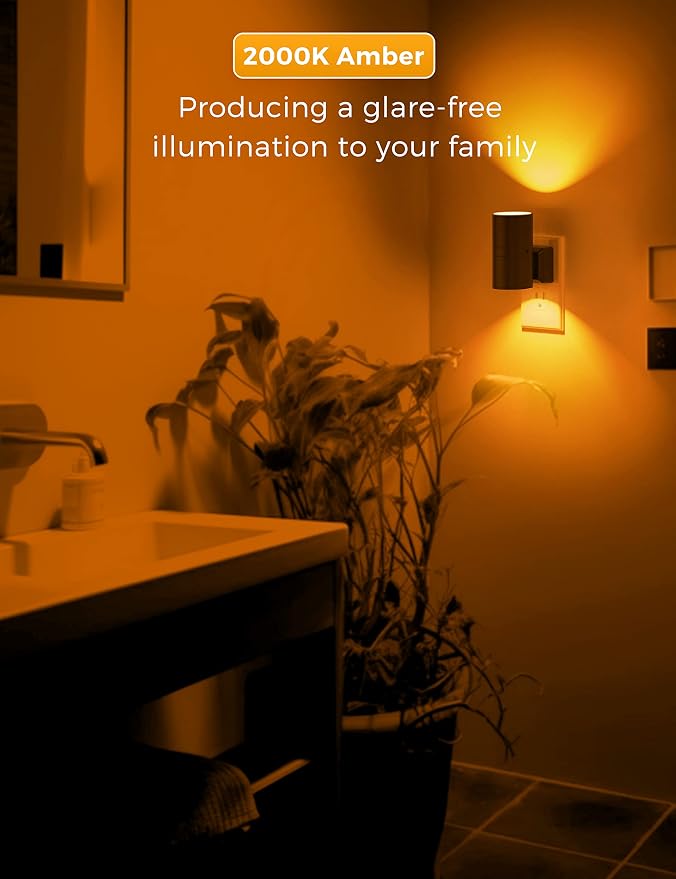 L LOHAS LED Night Light, Amber Nightlight, Dimmable Night Light | Light Sensor, Yellow Nightlight, 0-100LM, Sleep Light for Kids, Soft & Warm Light for Bedroom, Bathroom, 4 Pack