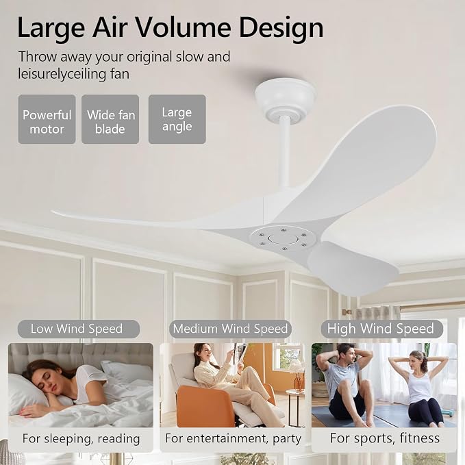 KBZZ 42 Inch White Ceiling Fan without Light,6 Speeds,Reversible Silent DC Motor,Modern Ceiling Fan no Light with Remote for Indoor Outdoor Farmhouse Office Patios(Not Solid Wood)