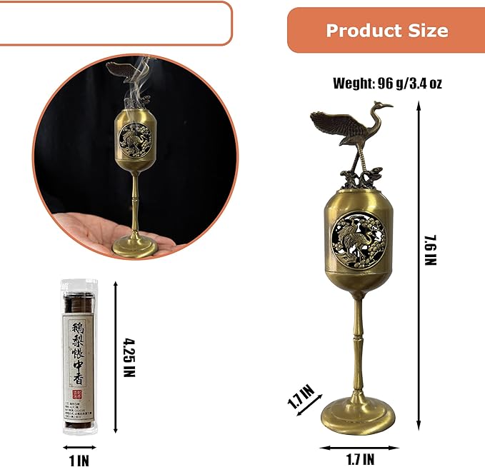 Incense Burner Holder for Coil Incense/Incense Cones-Oriental Crane Incense Burner-Antique Bronze Alloy Art Piece with Incense for Yoga, Home & Office Decor